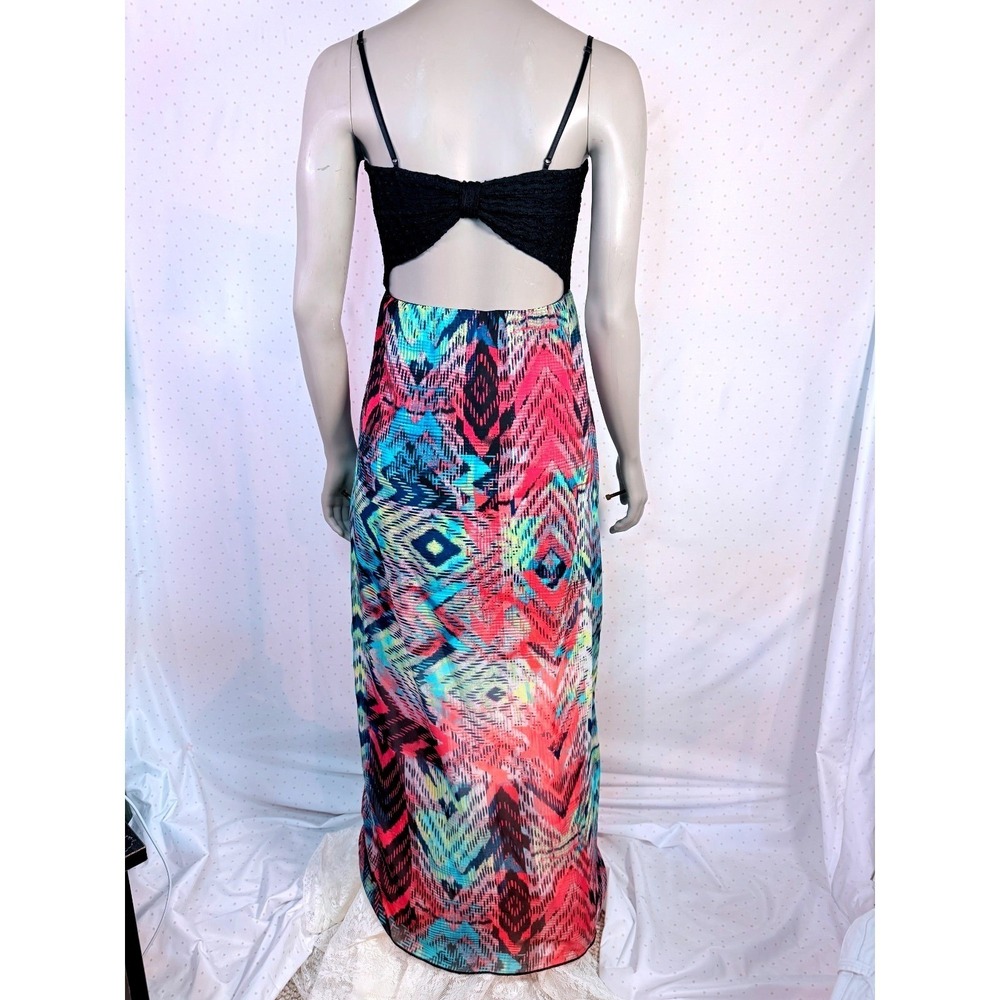 Trixxi Womens Multicolor Geometric Ikat Print Cutout Back Maxi Dress Medium - Picture 2 of 8